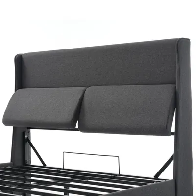 Produktbild von Flieks Polsterbett 140x200cm mit Lattenrost, Boxspringbett mit Verstellbarem Kopfteil, Doppelbett mit Stauraum, Jugendbett Stauraumbett, Leinen, Grau