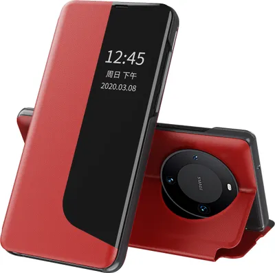 Produktbild von Hülle für Huawei Mate 60 Pro Smart View Fenster Flip Stand Cover Kunstleder Schutzhülle Rot