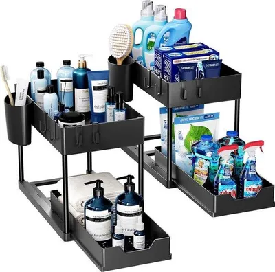 Produktbild von Famanu Organizer für Unterschränke - 2 Ebenen mit Schublade - Schwarz