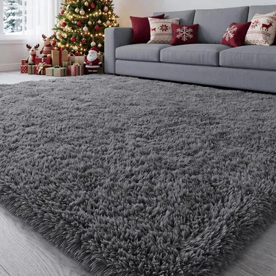 Immagine prodotto di Tappeto alto e soffice, color grigio, forma rettangolare, dimensioni 120x160 cm