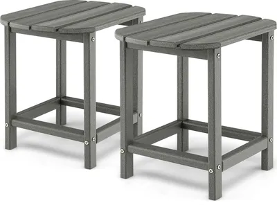 Produktbild von Beistelltisch 2er Set, HDPE-Gartentisch wetterfest, Kleiner Balkontisch, Kaffeetisch mit 2-stöckigem Stauraum, Outdoor-Teetisch, 48 x 37 x 46 cm, Grau