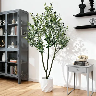 Produktbild von Kunst-Olivenbaum - 210 cm - Große, künstliche Pflanze mit Früchten und Topf - Wartungsfrei