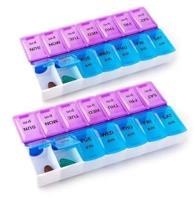 Produktbild von 2 Stück Pillendose 7 Tage 2 Fächer 14 Fächer Medikamenten Organizer Tragbar