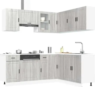 Produktbild von Eleganten-Stil 11-tlg. Küchenschrank-Set Porto Grau Sonoma Holzwerkstoff - Küchenschränke Hommie3745563 11parcel