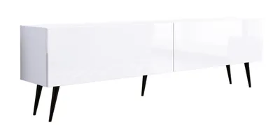 Zdjęcie produktu dla SZAFKA TV : biały mat / biały połysk, czarne nogi, 170 x 52 x 32 cm