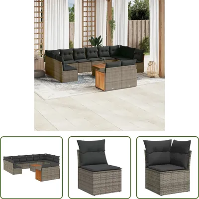 Produktbild von The Living Store 13-tlg. Garten-Sofagarnitur mit Kissen Grau Poly Rattan