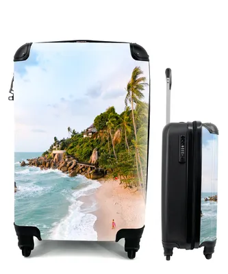 Produktbild von MuchoWow® Koffer Handgepäck Trolley Rollkoffer Kleine Reisekoffer mit 4 Rollen - Strand mit Palmen und Meer - Cabin Size < 55x40x23 cm & 55x40x20 cm - Fotokoffer - Kabinenkoffer - Boardgepäck - Reise-Box - Reisekoffer - Reisegepäck - Koffer mit Bild - Trolley für Kinder