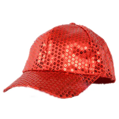 Produktbild von Damen Herren Glitzer Pailletten Baseball Caps Snapback Hüte Party Outdoor Einstellbar-Rot