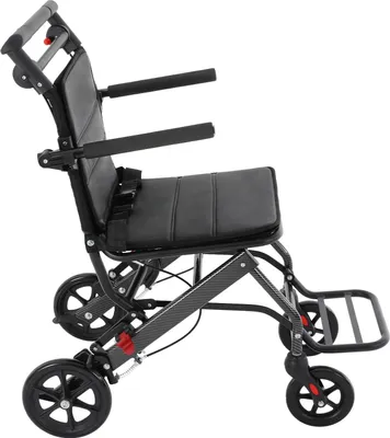 Produktbild von Reiserollstuhl - Transportrollstuhl - Faltbar - Leicht 9,8 kg - Tragkraft 100 kg - Mit Aufbewahrungstasche - Schwarz