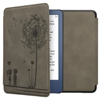 Produktbild von kwmobile Schutzhülle für Amazon Kindle (2022/2024) Hülle - eReader Case aus Kunstleder mit Auto Sleep Funktion - Pusteblume Love mit Grau