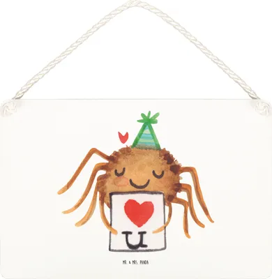 Produktbild von Mr. & Mrs. Panda Schild Spinne Agathe Brief DIN A5 - Weiß - Geschenk, holzbild, Wandbild Holz, Liebesgeschenk, Ich Liebe Dich, kleine aufmerksamkeit, Heiratsantrag