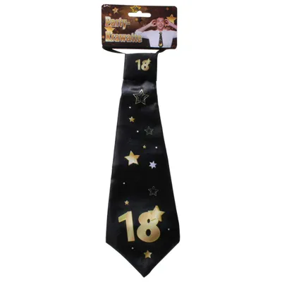 Produktbild von 1 Party - Krawatte " 18 ", schwarz/gold 18. GEBURTSTAG DEKO GESCHENK 32 x11 cm