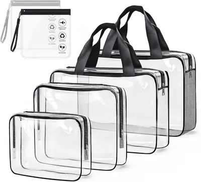 Productafbeelding van Transparante Toilettas Set 4 Stuks, Waterdichte PVC, voor Reizen, Handbagage, Vrouwen