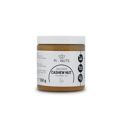 Produktbild von Pi-nuts Cashewmus 100% - ohne Zusatzstoffe, Konservierungsmittel - ‎Cashewnusscreme aus gerösteten und geschälten Cashewnüssen - Zum Backen 250g