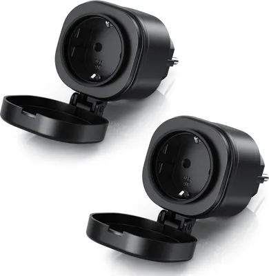 Zdjęcie produktu dla BEARWARE 2x gniazdo WLAN Zewnętrzne gniazdo Wifi 2.4 Ghz, sterowanie przez aplikację, IP44, maks. 3680 W, 1-st., parowanie LED, bezpiecznik termiczny, 16A, czarny