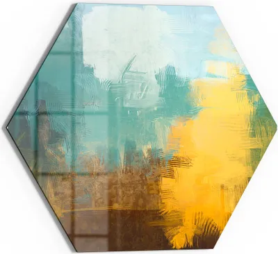 Produktbild von DEQORI Glasbild Echtglas 40x35 cm 'Entfremdete Landschaft' Wandbild Bild modern Deko