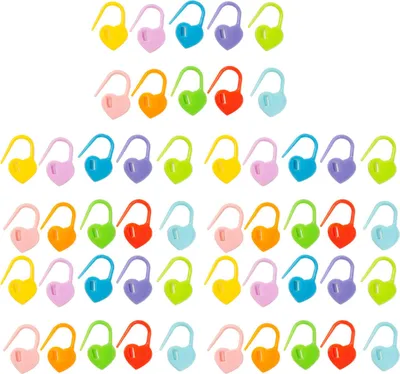 Produktbild von 50 Stück bunte Maschenmarkierer in Herzform, Stricknadel-Clips, Kunststoff-Häkelnadeln für DIY-Handwerk