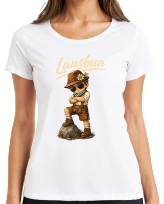 Immagine prodotto di Pantaloni in pelle "Lausbua", tipici della Baviera, abbigliamento tradizionale, stile "Oktoberfest", vestito tradizionale "Dirndl" da donna, maglietta, bianco, taglia M