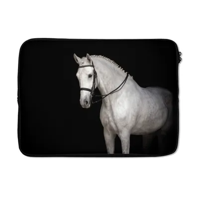 Produktbild von MuchoWow® Laptop Hülle 13 Zoll Pferd - Weiß - Schwarz Laptoptasche - Laptophülle - Sleeve - Rundumschutz