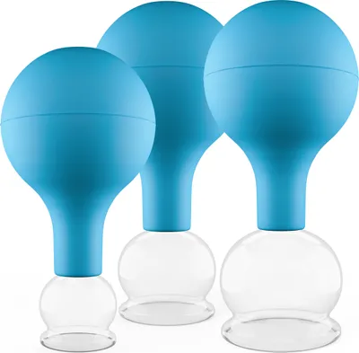 Produktbild von Pulox Schröpfgläser Set aus Echtglas 3 Stück. diverse Größen klein Blau