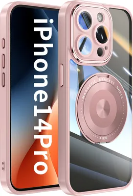 Produktbild von Handyhülle für iPhone 14 Pro Transparent Militärschutz mit Magnetring Ständer und Kameraabdeckung Pink
