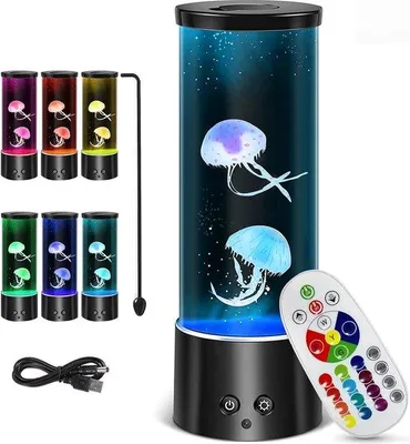 Obrázek produktu pro LED lampa pro akvária s realistickou simulací plovoucích ryb – LED osvětlení měnící barvy – napájena bateriemi, ovládána dálkovým ovladačem – dekorativní lampa pro děti i dospělé