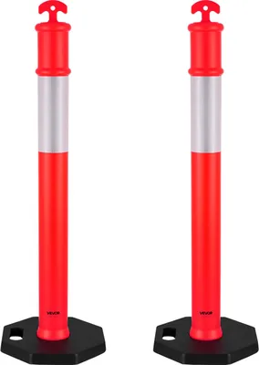 Produktbild von VEVOR Verkehrsleitpfosten Leitpfosten 2 Stk. (114 cm) mit beschwertem Sockel & Reflektorstreifen, robuste Leitpfosten für Baustellen, Parkplätze, Absperrpfosten zur Steuerung von Menschenmengen, rot