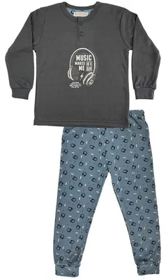 Produktbild von Kinder Jungen Pyjama langarm Winter zweiteiliger Schlafanzug Grau/104