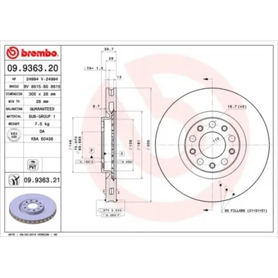 Produktbild von 2x BREMBO 09.9363.20 Bremsscheibe Vorderachse