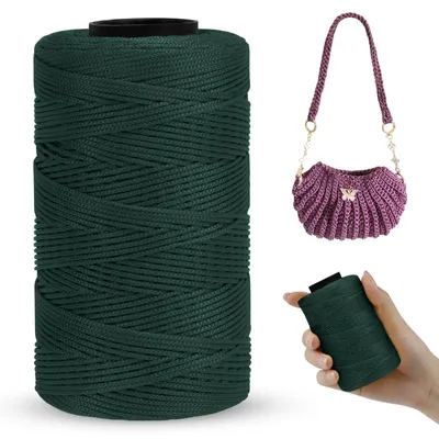 Produktbild von Macramé-Baumwollkordel, 1 mm x 230 m - Polyesterkordel für Bastelarbeiten und Häkelarbeiten (Dunkelgrün)