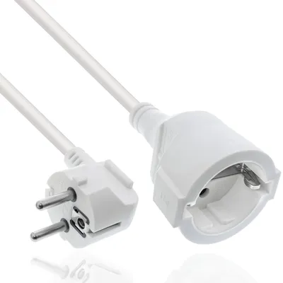 Produktbild von Inline Verlängerungskabel, Stromkabel, 2m, Schutzkontakt Stecker gewinkelt/Buchse, H05VV-F, Innenbereich, erhöhter Berührungsschutz, weiß, 16402U