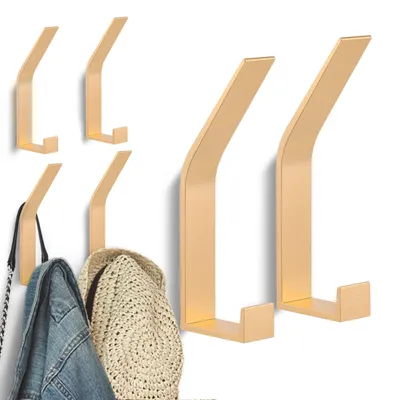 Produktbild von 6 Wandgarderobenhaken (mit Bohren und unsichtbarer Befestigung), moderne Garderobe für Jacken, Mäntel, Hüte, Schals, Handtücher, Handtaschen und mehr, goldfarben
