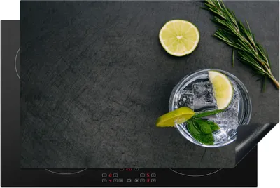 Produktbild von KitchenYeah© Herdabdeckplatte Cocktail - Glas - Zitrone , 81x52cm, Küche Deko, Glaskeramikkochfeld Herdabdeckung, Abdeckplatte fùr Kochfeld