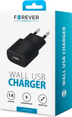 Produktbild von FOREVER Universal USB Ladegerät TC-01 1A Stromversorgung für Android Smartphones und iPhone Samsung Galaxy schwarz