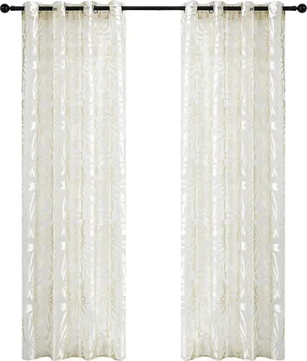 Obrázek produktu pro (140 x 245 cm, bílá) Poloprůhledná žakárová záclona, Vintage dekorativní záclona, látková záclona Eyelet, voálová okenní záclona, vyšívaná žakárová záclona (2 ks)