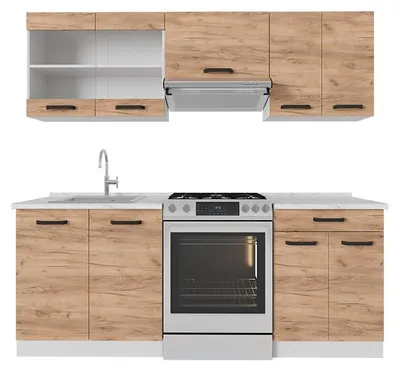 Produktbild von Küchenzeile Vicco R-Line Goldkraft Eiche/Weiß 200 cm AP Anthrazit, Model 52243