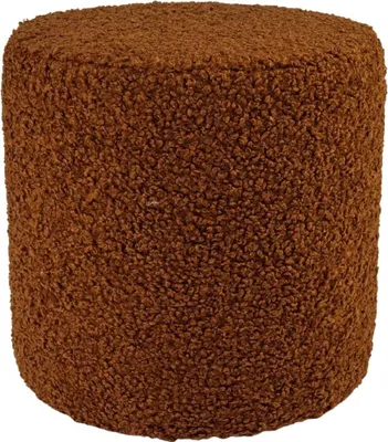 Produktbild von Bouclé-Hocker ROLF 40x40 cm rund – stilvoller Polsterhocker oder Fußhocker aus Teddy-Stoff – Rostbraun