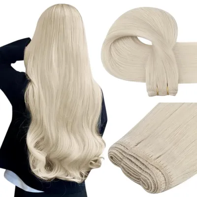 Produktbild von Tressen Echthaar 50 cm Eisblond 100g zum Einnähen