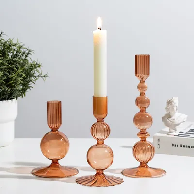 Productafbeelding van Glazen Kandelaars, set van 3, bruin, voor woonkamer