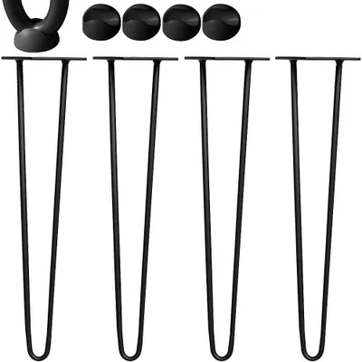 Image de Pieds de table 4x Hairpin 86 cm Pieds en épingle à cheveux Noir Bâti Pieds de meubles Patins de table
