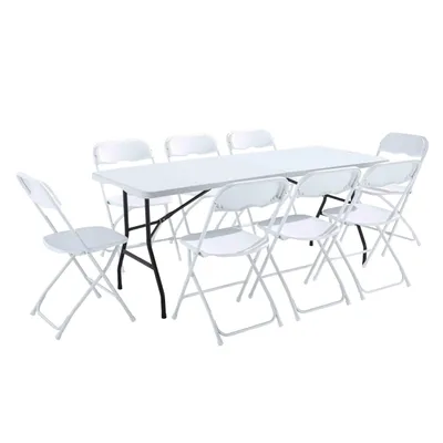 Image de Ensemble table et chaises pliantes de jardin 180 cm - Oviala REKKEM