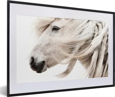Produktbild von MuchoWow® MuchoWow® Gerahmtes Poster Pferd - Mähne - Weiß 60x40 cm - Poster mit zchwarzem Bilderrahmen - Schlafzimmer - Plakat in Rahmen - Drucken