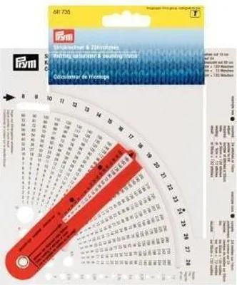 A knitting calculator tool with its packaging.