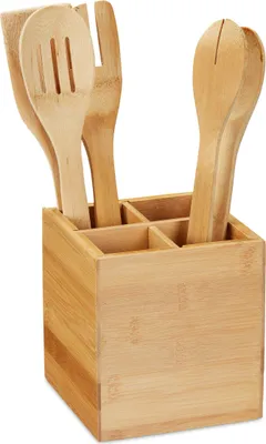 Produktbild von Relaxdays Besteckständer, 4 Fächer, Bambus Küchenutensilienhalter f. Besteck, Stifte, HxBxT 14,5 x 13,5 x 13,5 cm, natur