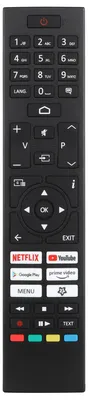 A black remote control for a smart TV.