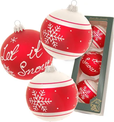 Produktbild von Christbaumkugeln Weihnachtskugeln Glas Ø 8 cm 3 Stück rot matt/weiß