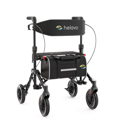 Produktbild von Helavo Reiserollator faltbar und leicht mit Sitz für Senioren, 8 Zoll PolyurethanRäder, höhenverstellbare Griffe
