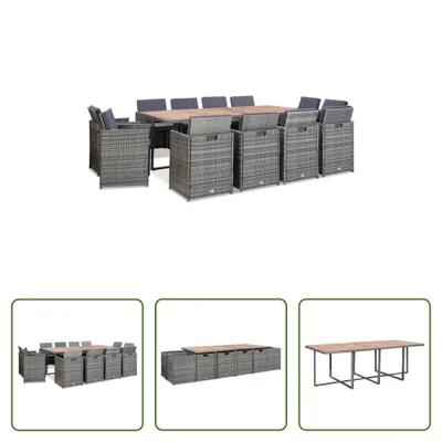 Produktbild von The Living Store 13-tlg. Garten-Essgruppe mit Kissen Poly Rattan Anthrazit
