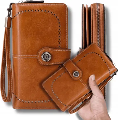 Produktbild von OMNA | Damenledergeldbeutel BRAUN - Lackiert - RFID-Schutz - Geräumig und elegant