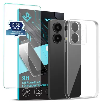 Produktbild von Handyhülle für Xiaomi Redmi Note 13 mit 9H Displayglas Displayschutz Hülle Transparent Flexibel Elastisch Case Cover Backcover Schutzhülle